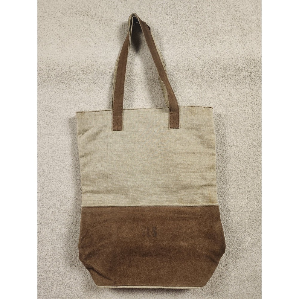 Mark & Graham Shopping Tote Shoulder Bag Cotton Leather Trim {n} Linen